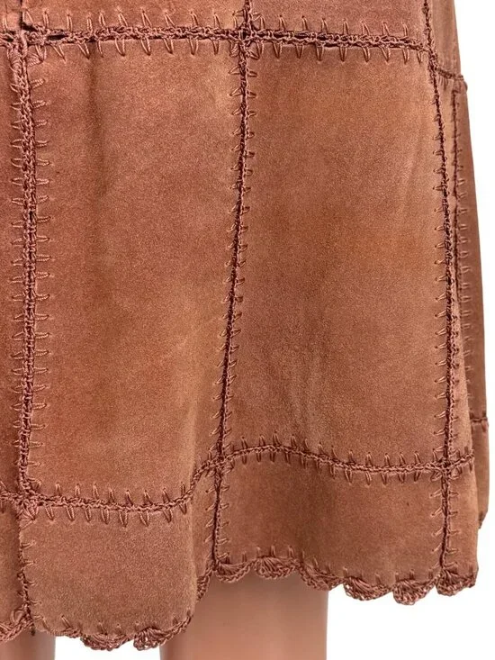 Free People Suede Patchwork High Waist Mini Skirt | Western Boho Coastal 70s 10 - Picture 11 of 16